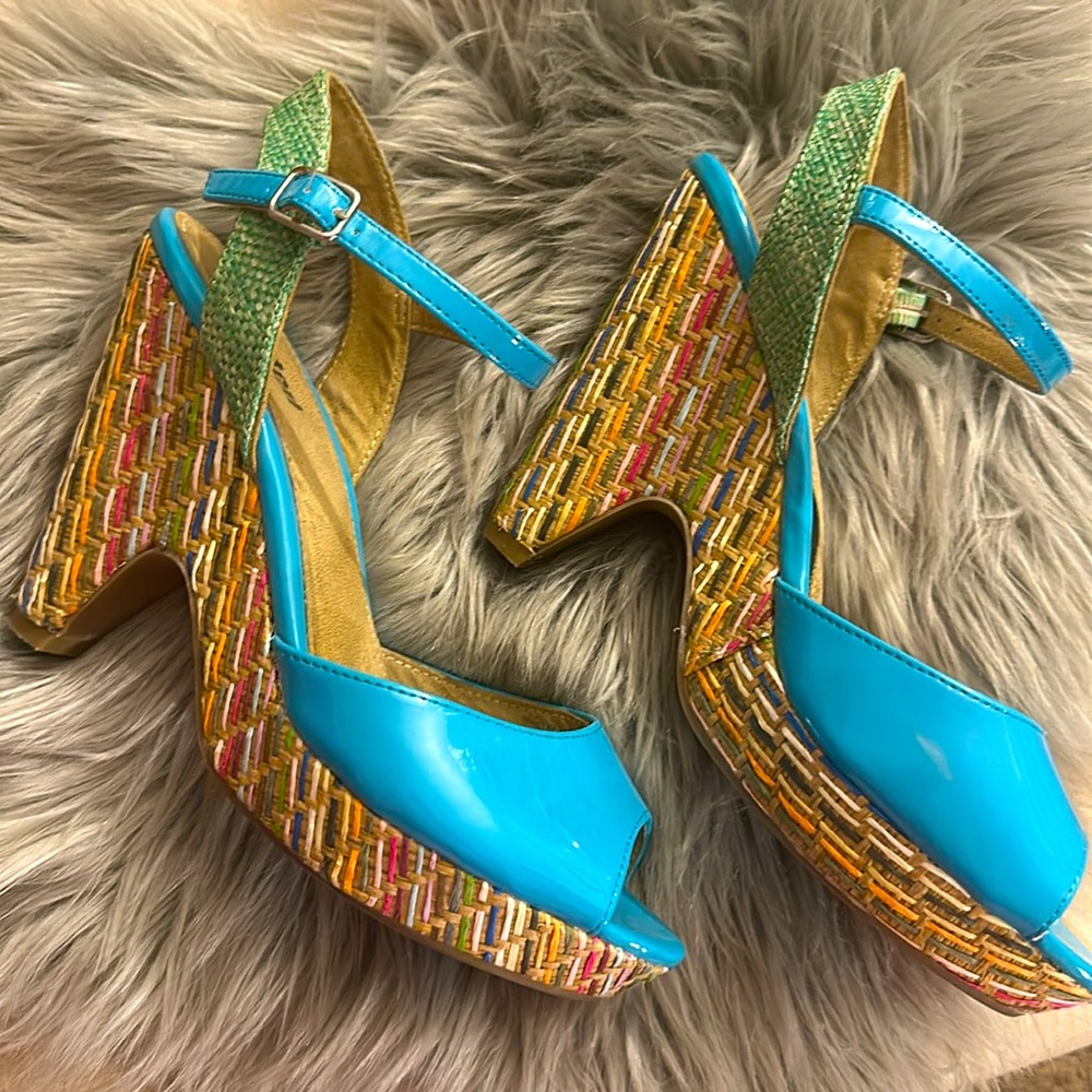 Unlisted turquoise and knit wedge sandal